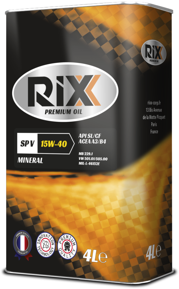 Минеральное моторное масло RIXX SP V 15W-40 API SL/CF ACEA A3/B4